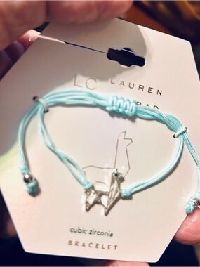 NWT LC LAUREN CONRAD 🦙 10” CUBIC ZIRCONIA ADJUSTABLE LLAMA STRING-TIE BRACELET